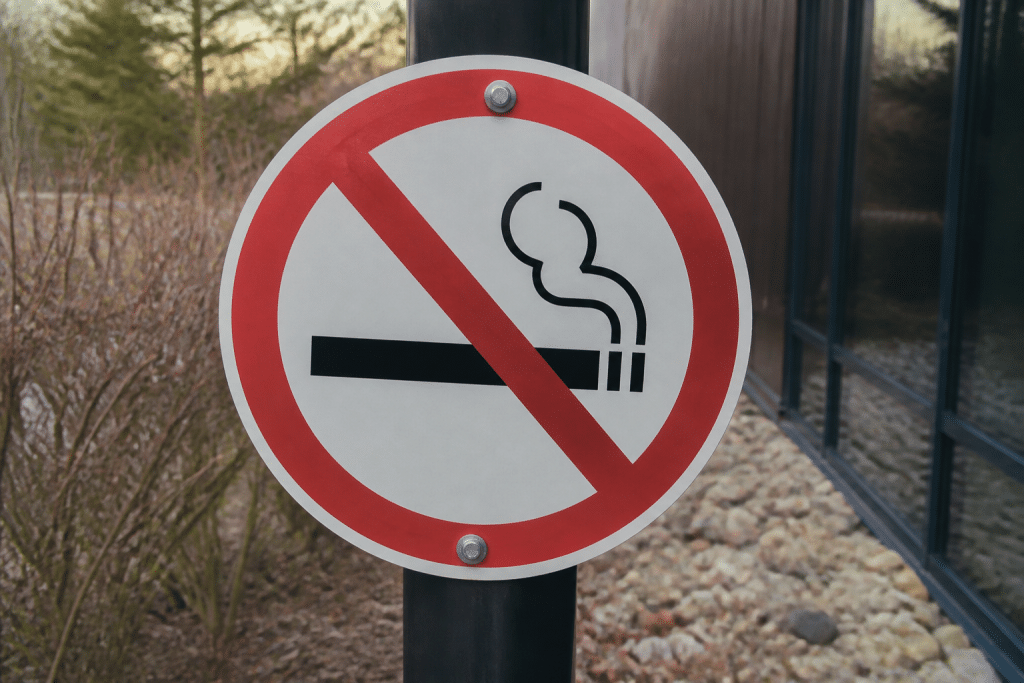 Amende cigarette affichee sur panneau d'interdiction