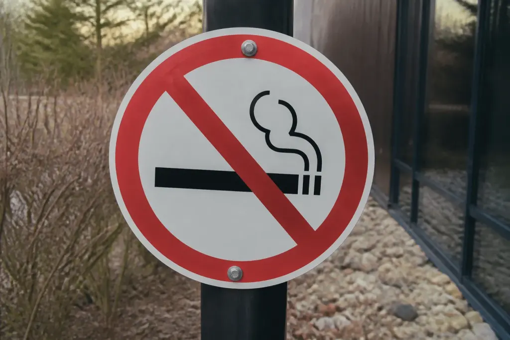 Amende cigarette affichee sur panneau d'interdiction