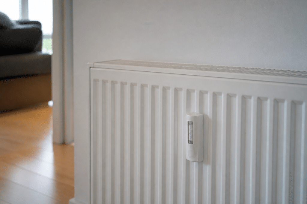 Radiateur mural blanc avec thermometre affichant temperature regulation