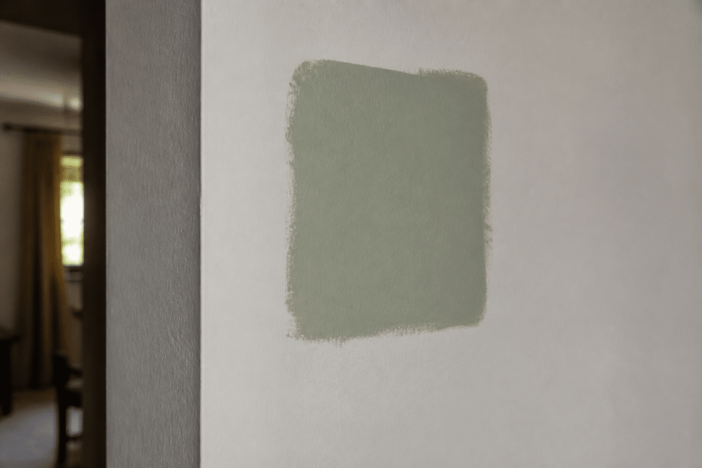 Echantillon peinture applique sur mur avec lumiere naturelle