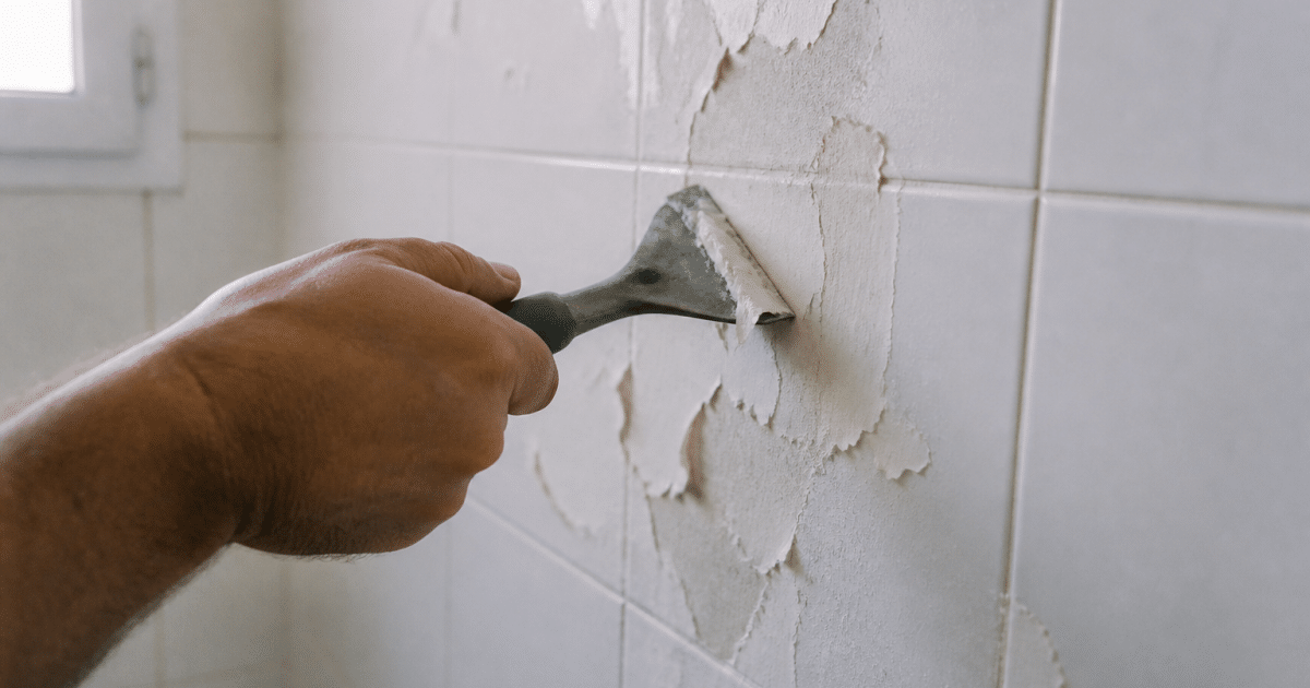 Grattoir enleve couche peinture carrelage mur blanc