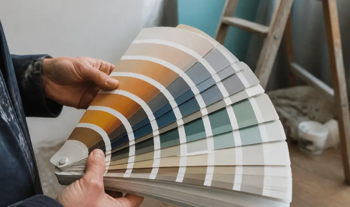 Nuancier peinture ouvert montrant teintes colorees pour decoration murale