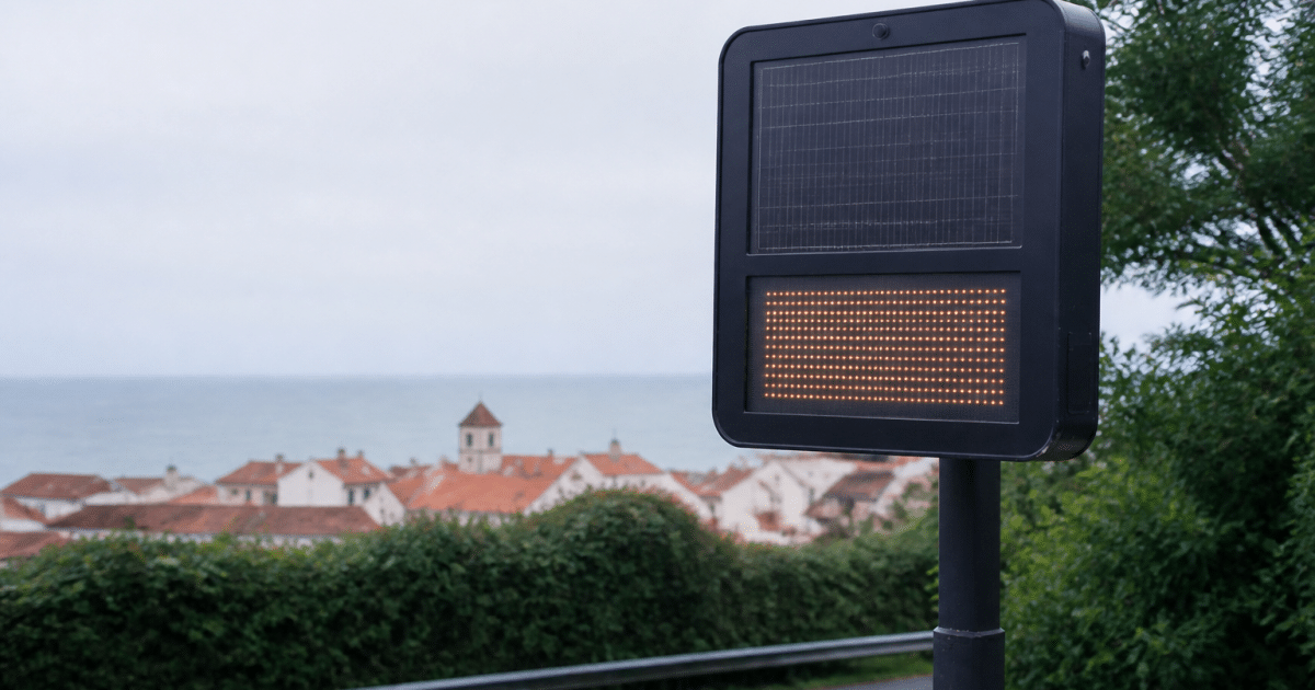 Panneau indicateur affichant chiffres population ville côtière basque