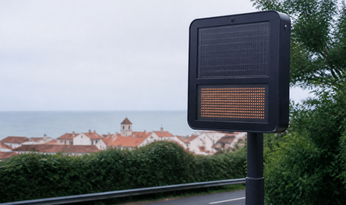 Panneau indicateur affichant chiffres population ville côtière basque