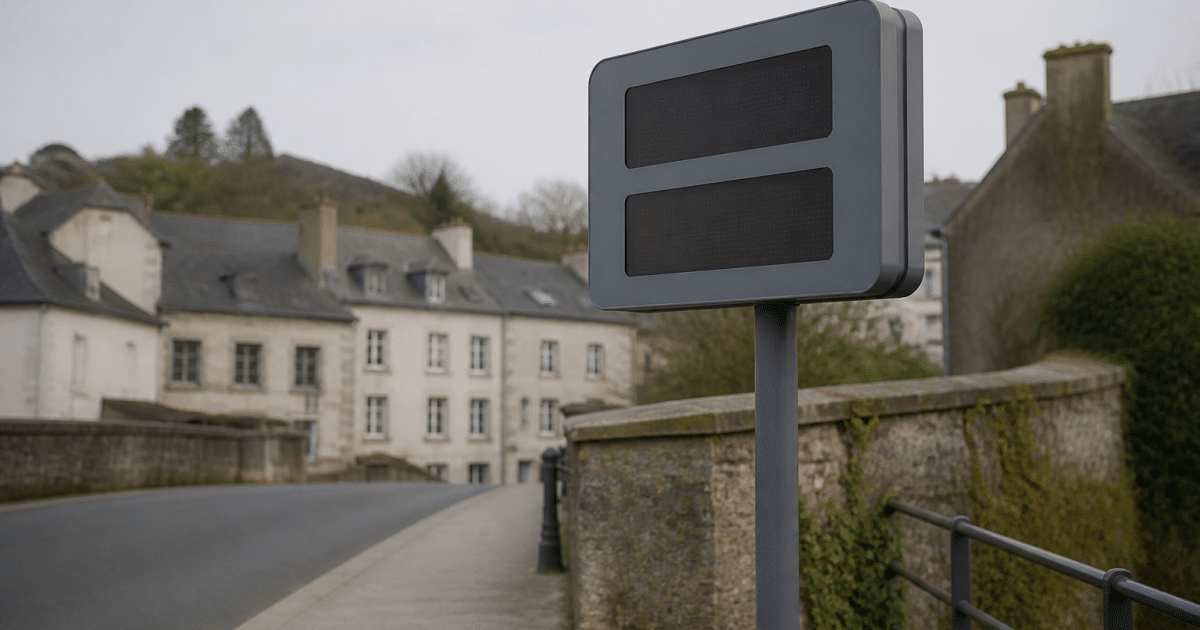 Panneaux indicateurs affichant chiffres population ville bretonne