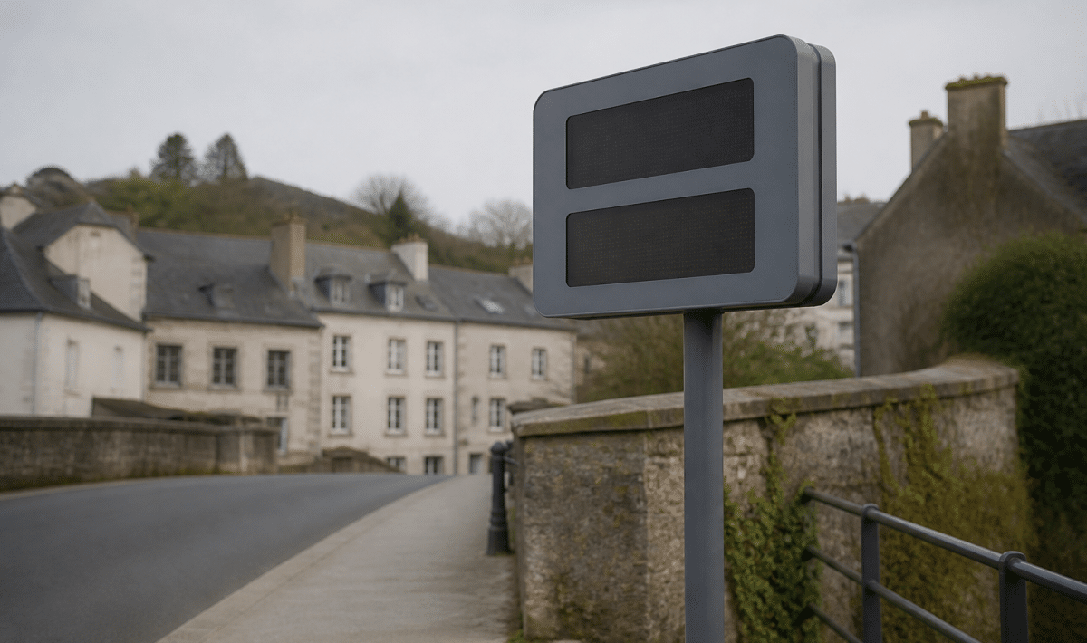 Panneaux indicateurs affichant chiffres population ville bretonne