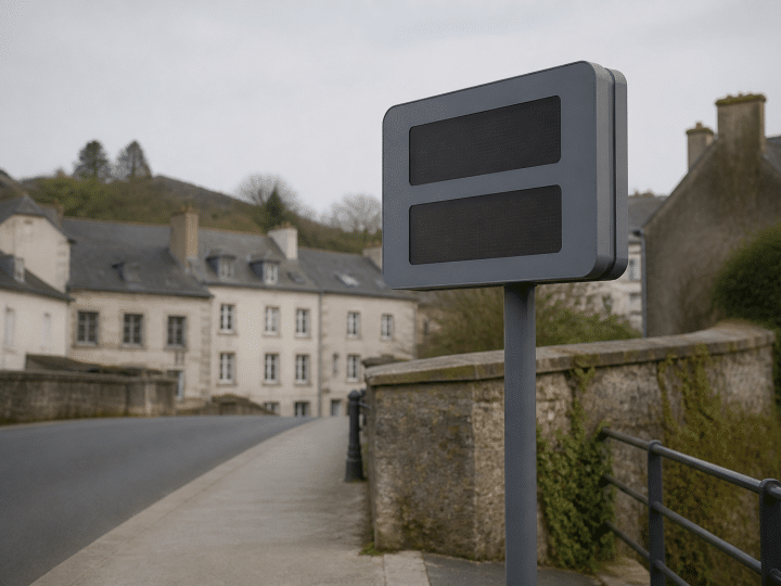 Panneaux indicateurs affichant chiffres population ville bretonne