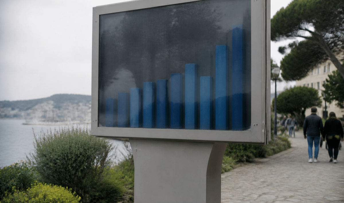 Panneau statistique affichant chiffres population ville cotiere