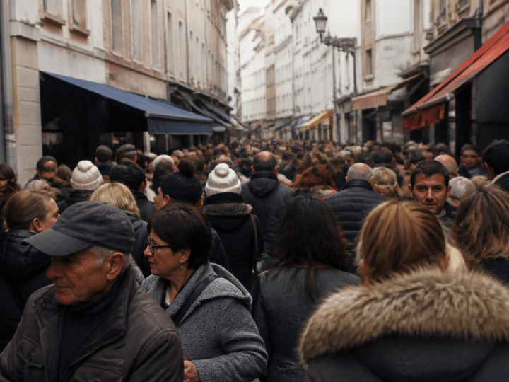 Population urbaine de Tarbes representee par silhouettes groupees densement