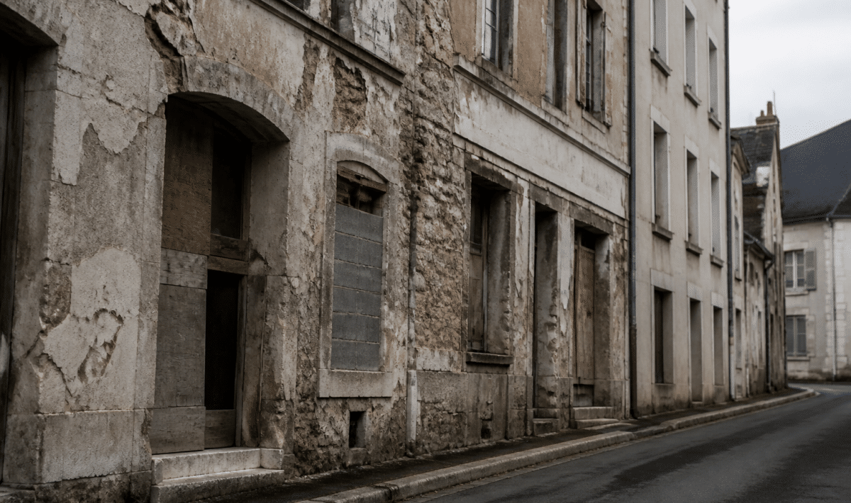 rue blois batiments delabres facade deterioree jour nuageux