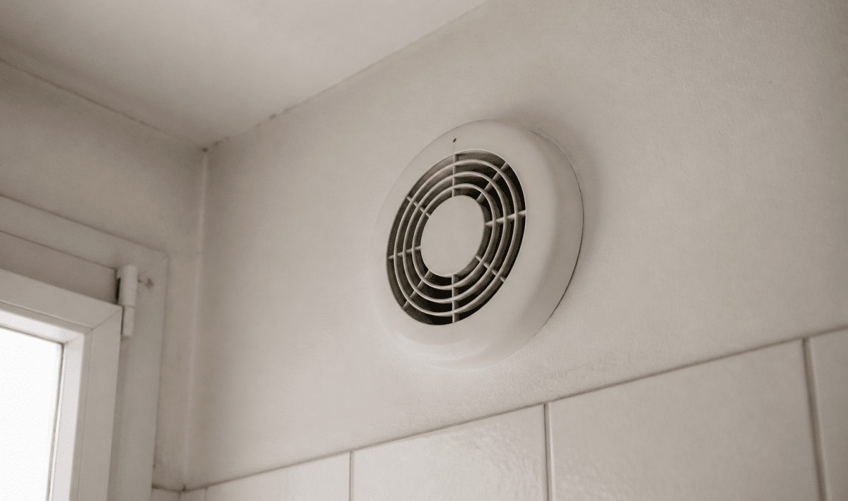 Petit ventilateur rond blanc fixe mur salle bain