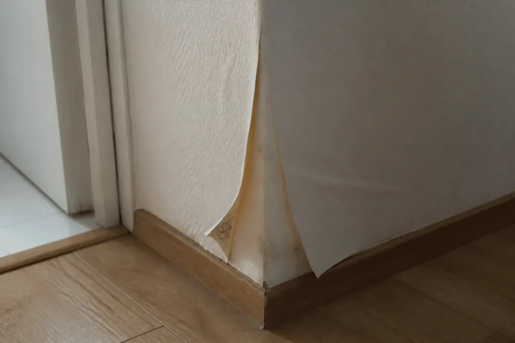 Papier peint plisse et se decolle au coin saillant mur