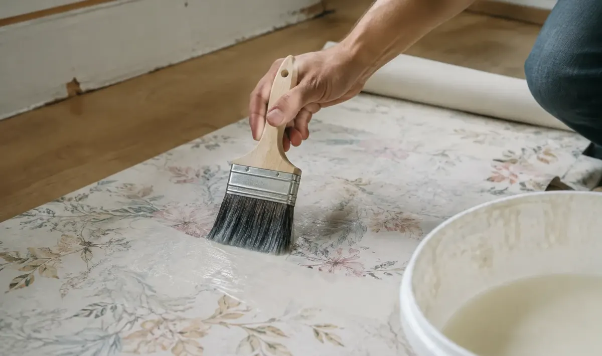 Pinceau appliquant adhesif sur papier peint