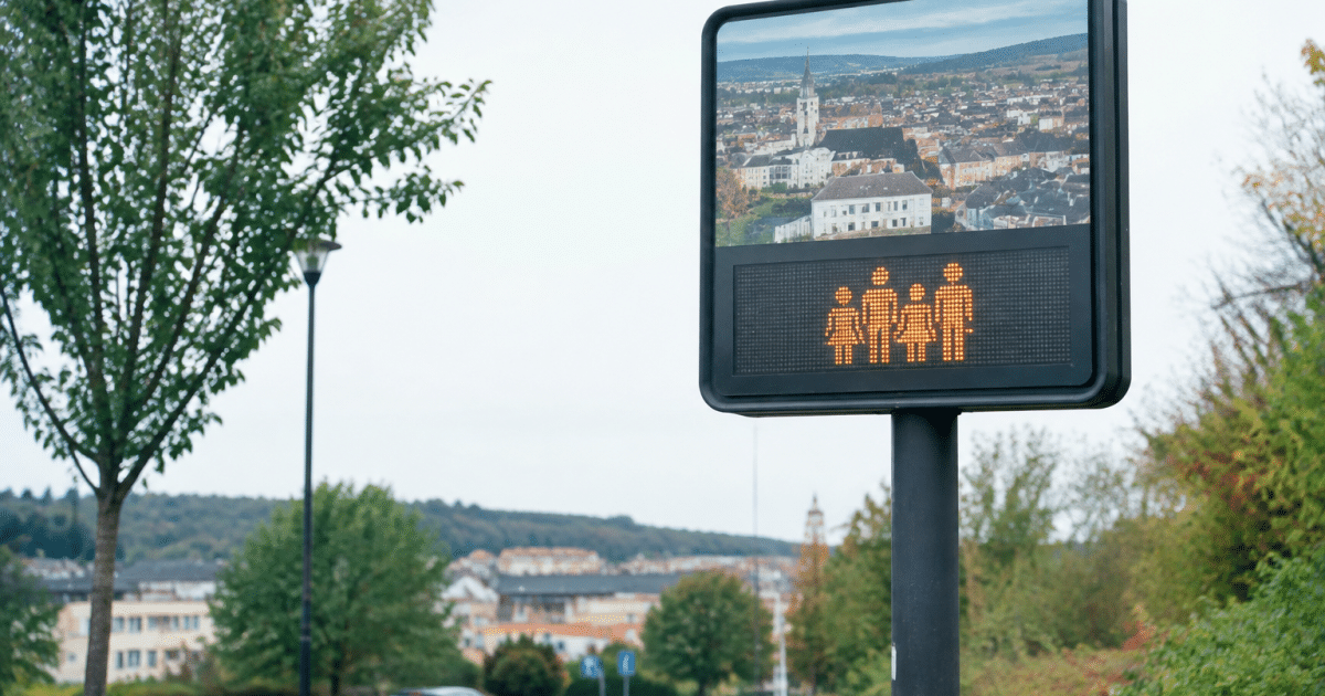 Panneaux indicateurs affichant chiffres population ville Saint-Avold