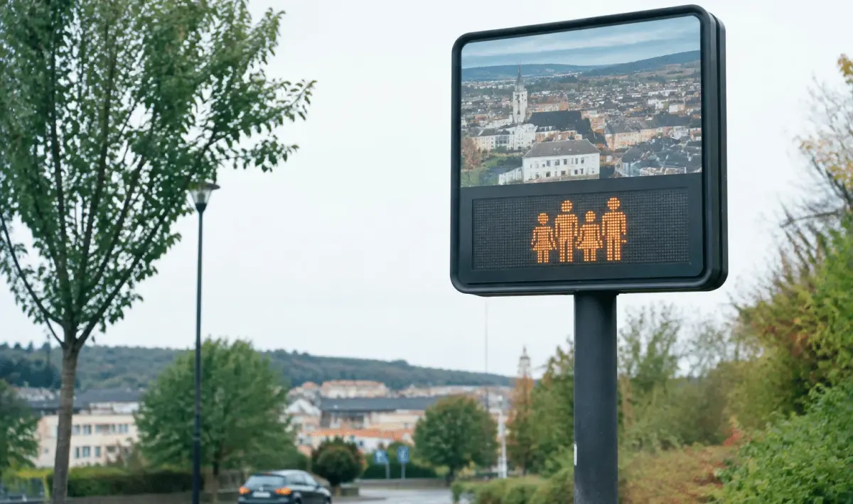 Panneaux indicateurs affichant chiffres population ville Saint-Avold