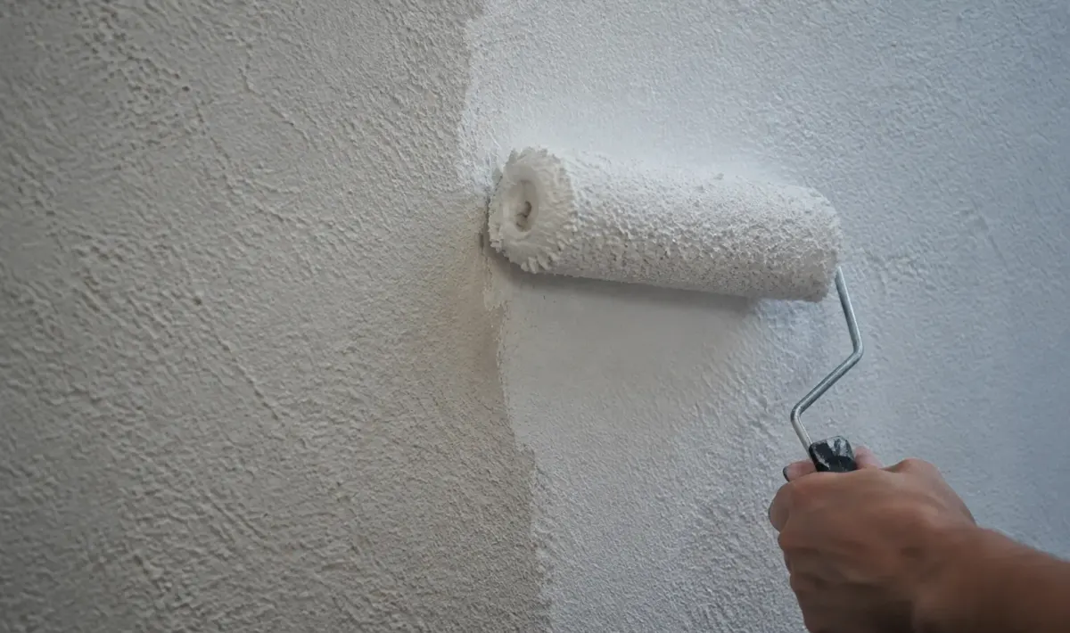 Fibre blanche appliquee mur surface texture granuleuse visible
