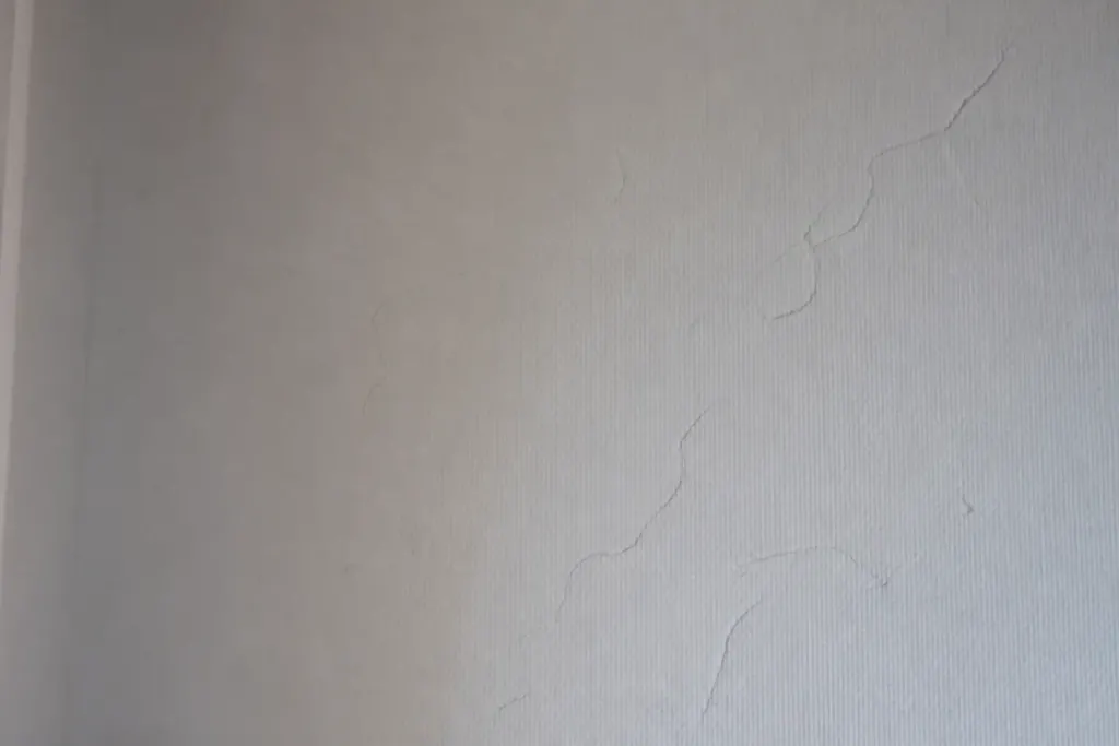 Mur blanc couvert de toile de verre fissuree